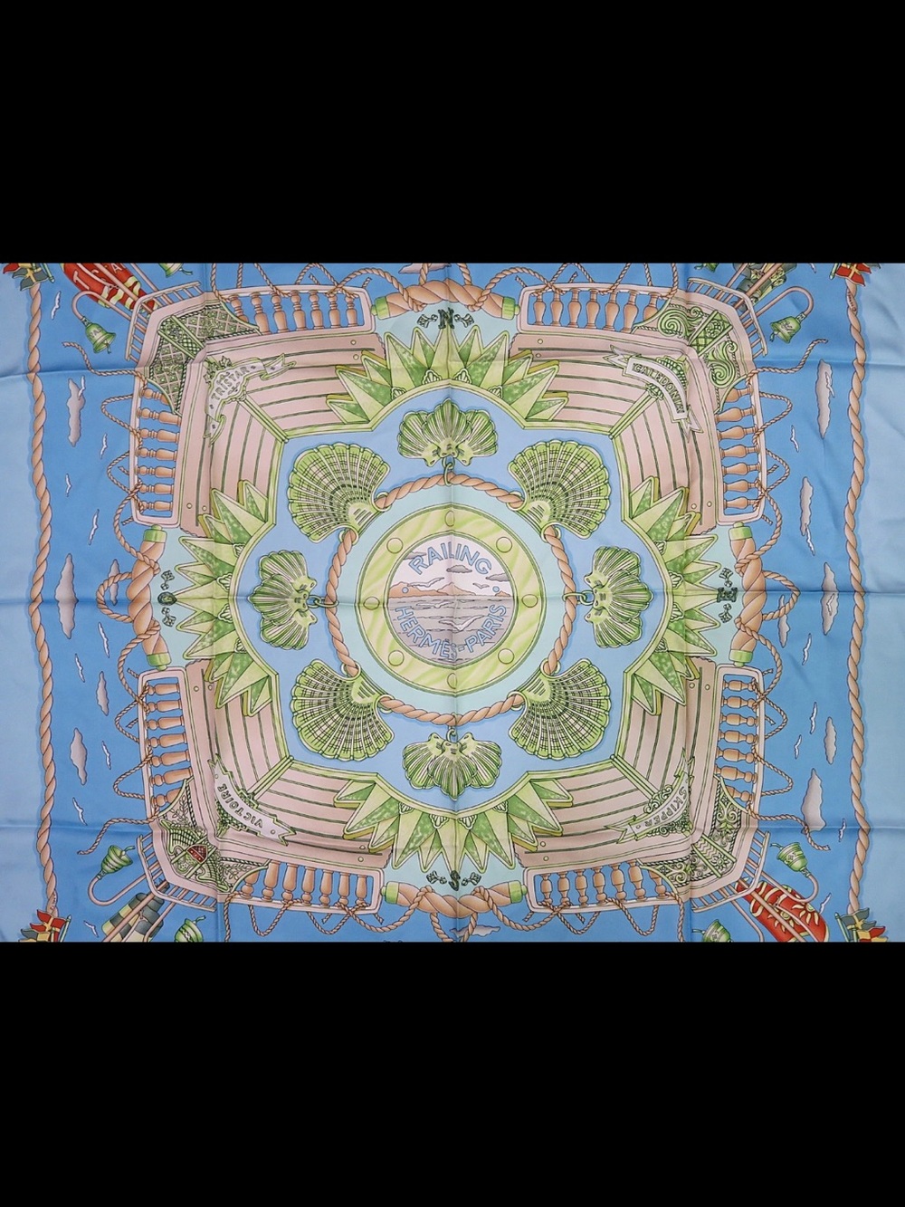 Hermes Pale Blue and Green Silk Nautical Square Scarf - Picture 3 of 16